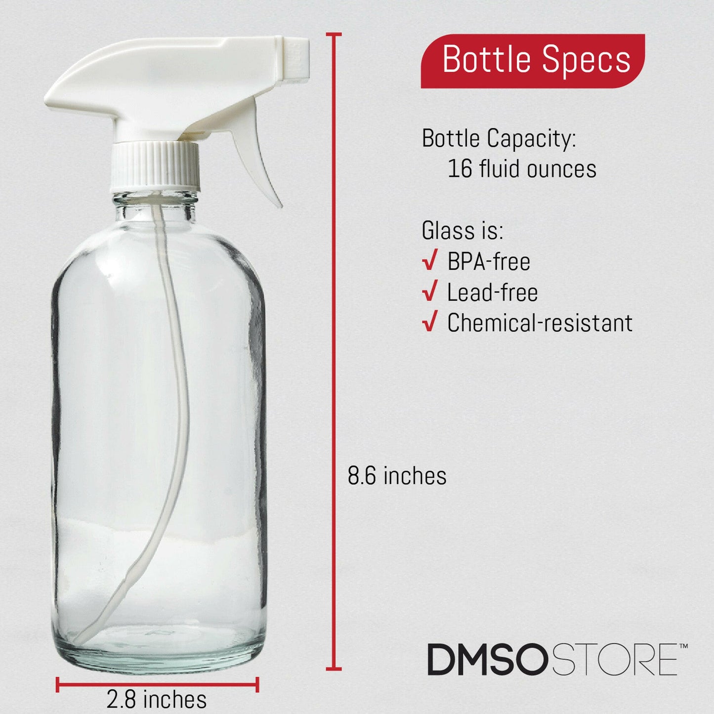 DMSOSTORE 2 Glass Spray Bottles (16 oz.) with white trigger sprayer - dmsostore