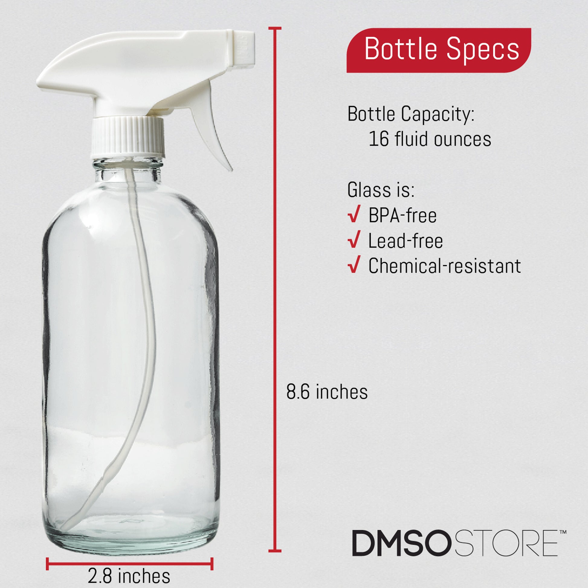 DMSOSTORE 4 Glass Spray Bottles (8 oz.) with white trigger sprayer - dmsostore