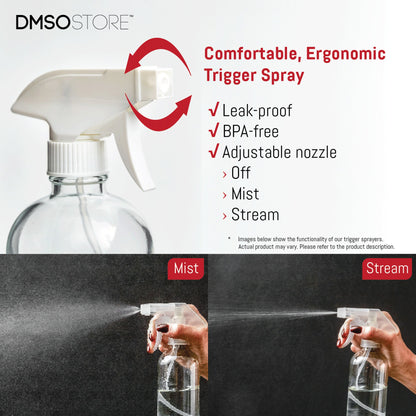 DMSOSTORE 2 Glass Spray Bottles (8 oz.) with white trigger sprayer - dmsostore