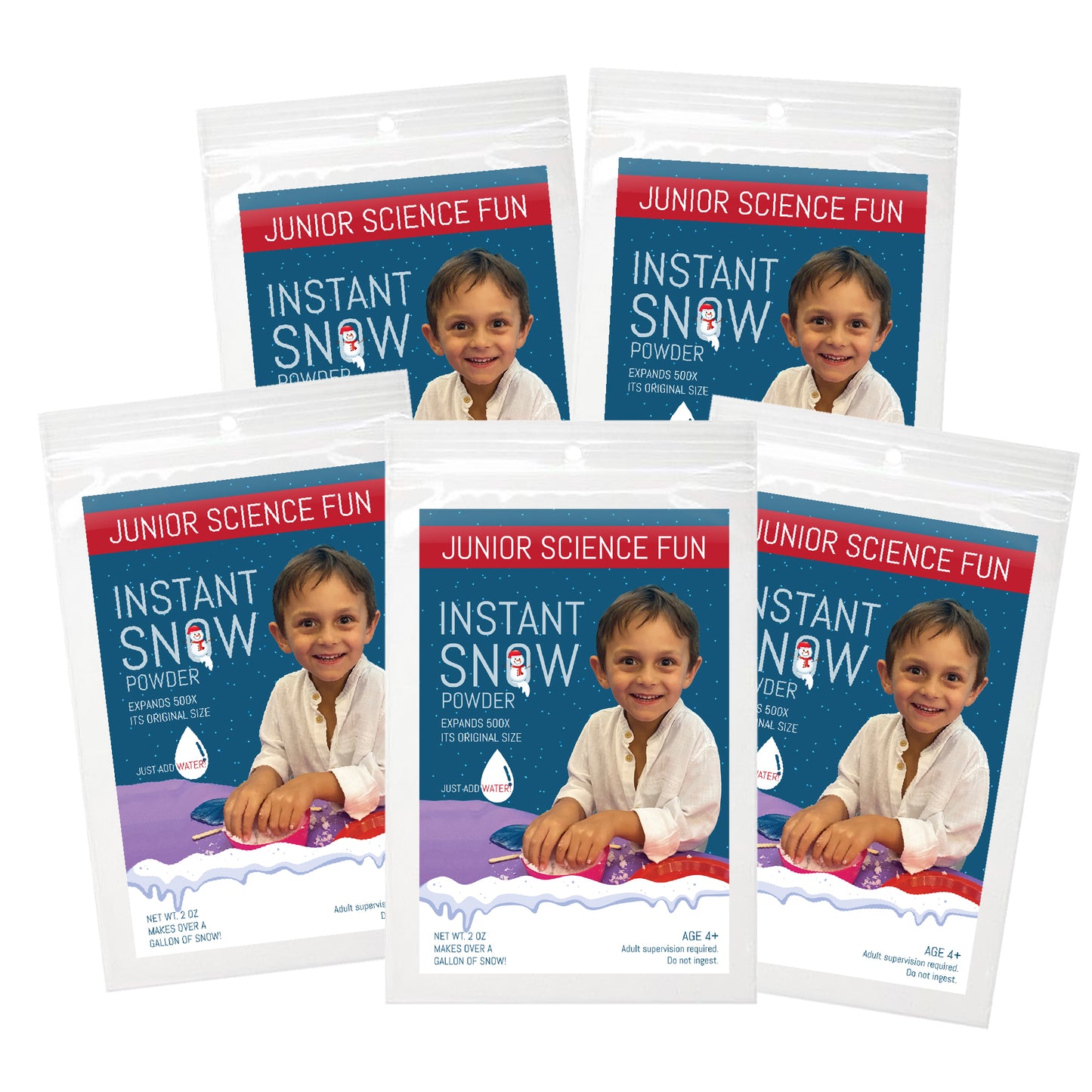 5 Pack of Junior Science Fun Instant Snow Powder, 2 oz. , Makes 8 Gallon of Snow, STEM Experiment