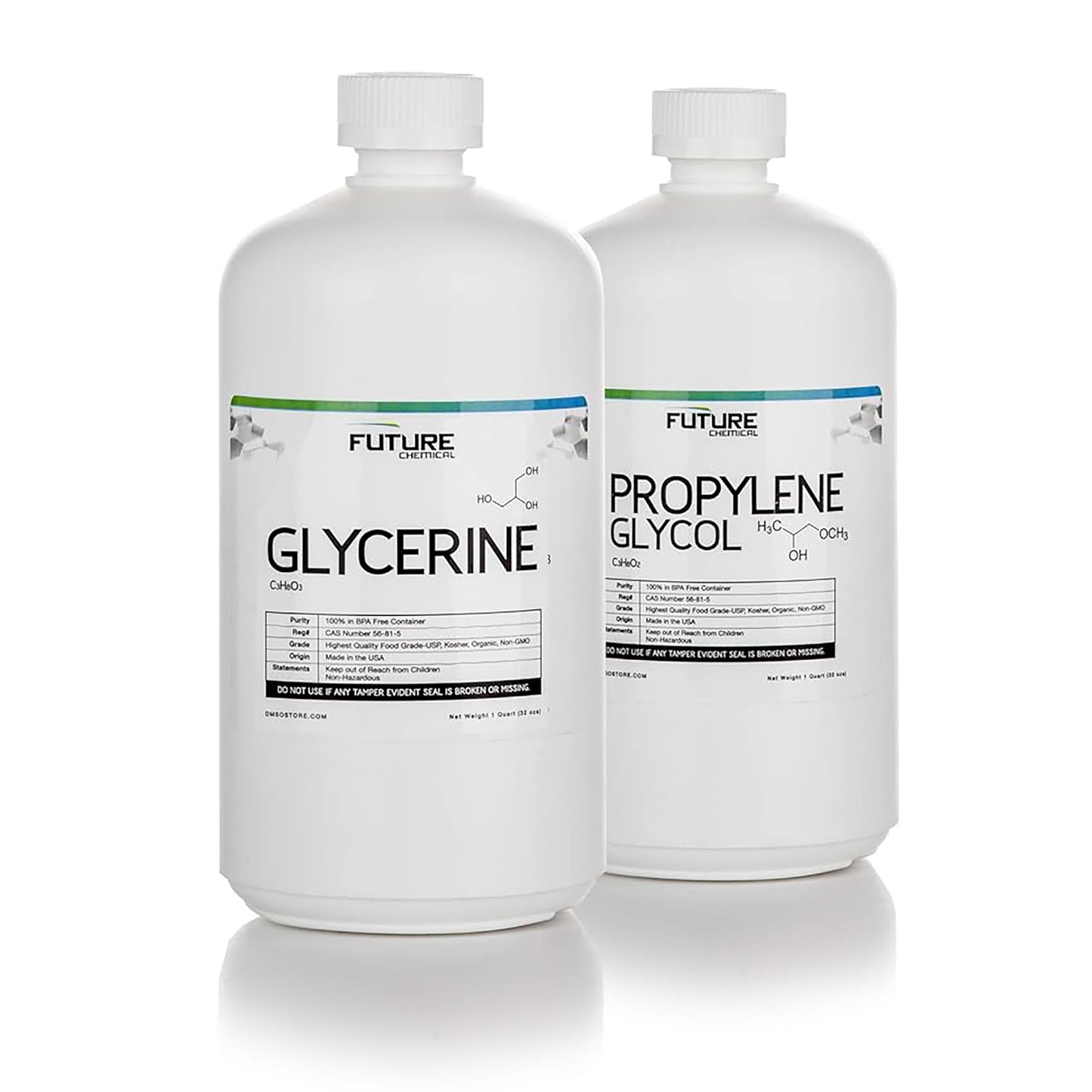 2 Quart (32 oz) Bundle. Vegetable Glycerine 99.75% & Propylene Glycol 99.998% USP Grade - High Purity, Kosher, Food Grade - Made in USA