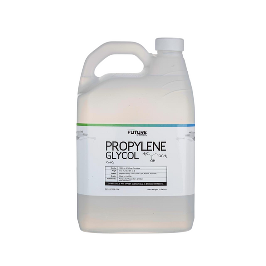 1 gallon clear jug with white screw on lid. Label reads "Propylene Glycol"