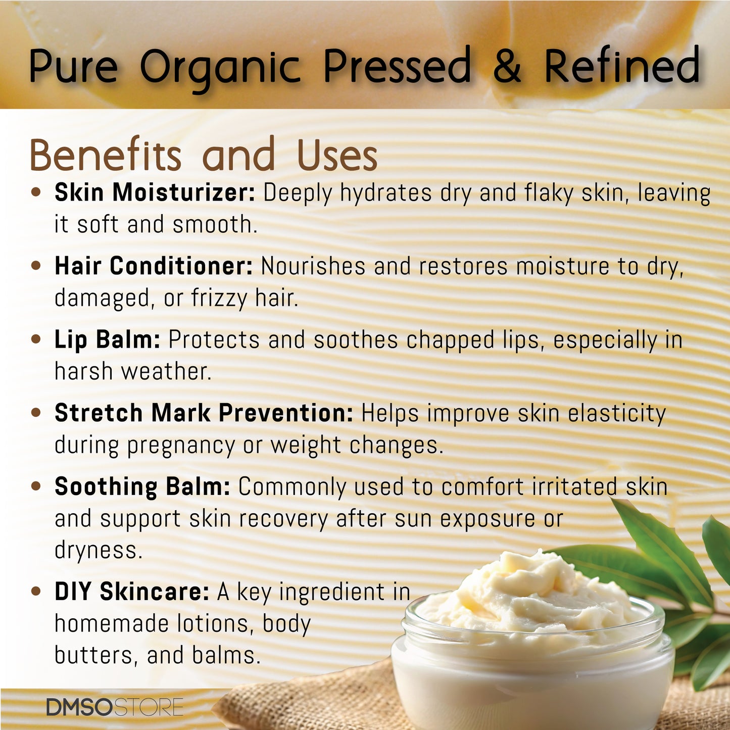 8 oz. Organic Refined Shea Butter | Pure, Fragrance-Free, Non-GMO Jar