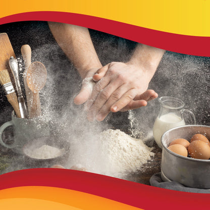 Sodium bicarbonate, commonly known as baking soda, in action during baking preparation with flour dusting by a chef's hands. Buy Baking Soda at DMSO Store. 