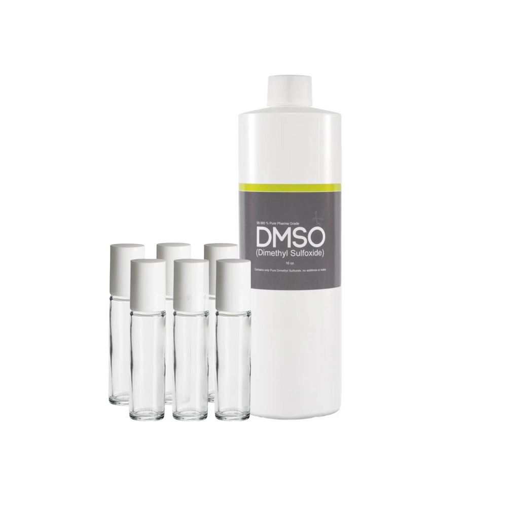 DMSO on the go 16 oz Pure 99.995% liquid Dimethyl Sulfoxide and 10ml Roll on kit (glass roller ball and bottle))