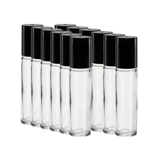 Refillable 10ML Glass Roll on bottle| Plastic Roller Ball and Droppers 12 ct.