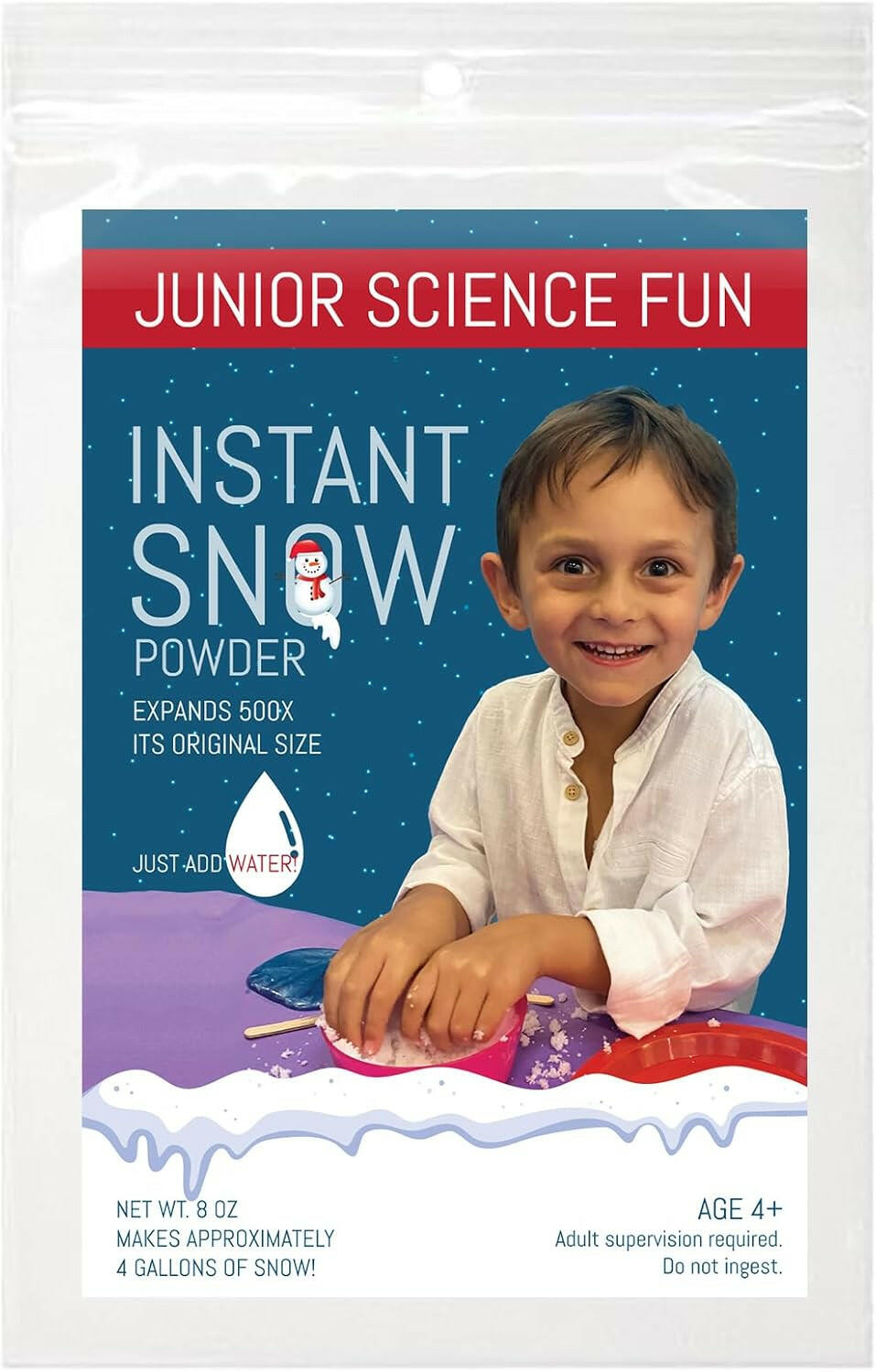 Snow Powder Farm Junior Science Fun Instant Snow Powder, 1 lb. , Makes 8 Gallon of Snow ...