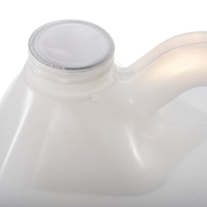 DMSO-liquid-99.995-buy-acne-relief-gallon-plastic-2dimethyl-sulfoxide. Close up shot of opening of the plastic one gallon bottle. Cap is removed so you can see the protective covering of the opening of the bottle that is typically under the cap.