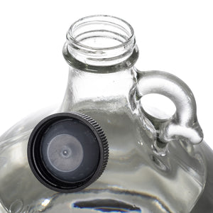 one gallon glass jugs with handle. Black twist on cap detached to the jug.