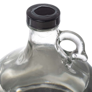 DMSO-liquid-99.995-gallon-sealedcap-best-natural-joint-pain-relief-dimethyl-sulfoxide. one gallon glass jug with handle. Black twist on cap attached to the jug.