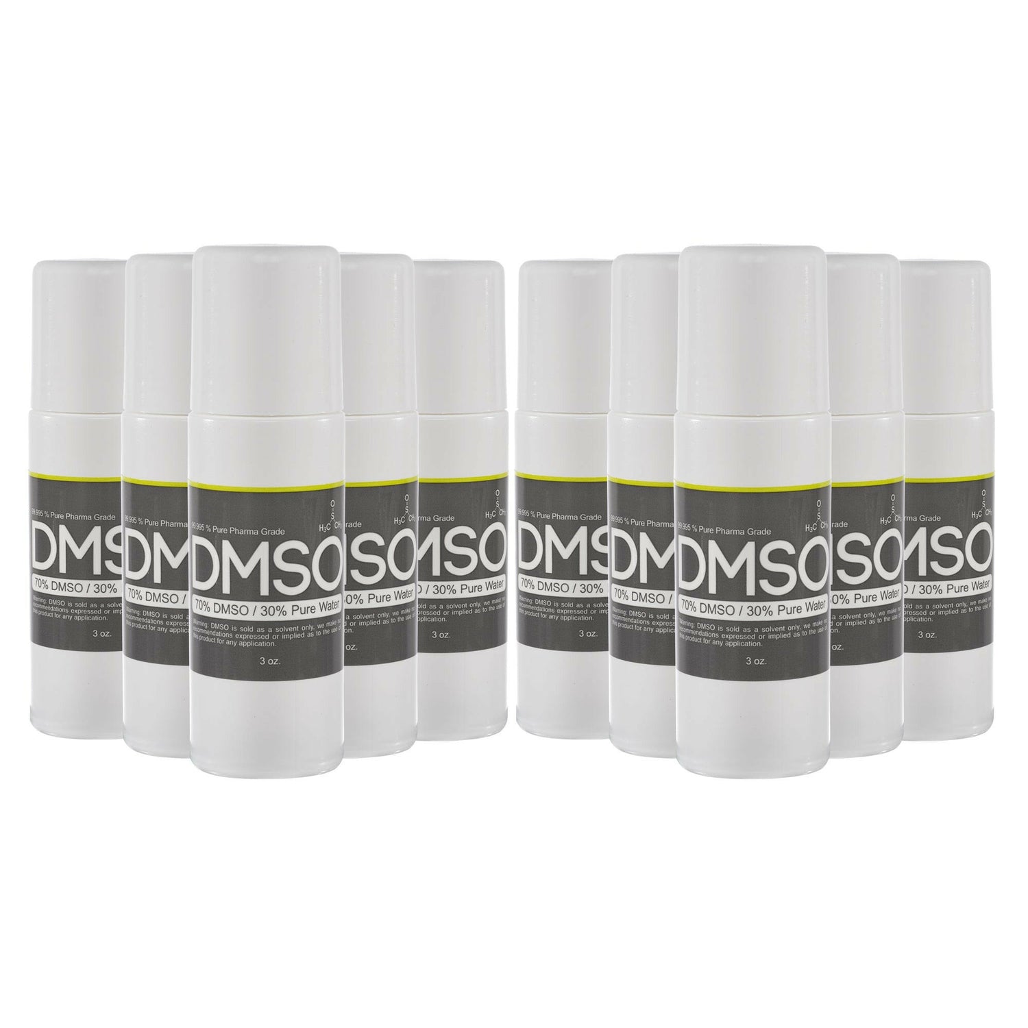 Potent odorless solvent DMSO 70% solution, versatile application in labs, industries and hobbies. 3oz bottle for easy storage and handling. Highly pure pharmaceutical grade dimethyl sulfoxide formulation with 30% deionized water - trusted for your needs. Buy now from a reputable supplier to experience the power of this remarkable universal solvent. Ten bottles. 10 Bottles. 