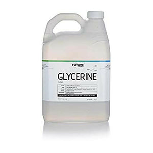clear 1 gallon bottle with white screw on cap. Label reads "glycerine"