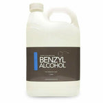 Clear plastic gallon bottle with a white plastic twist off cap. Label reads "Benzyl Alcohol non hazardous liquid"