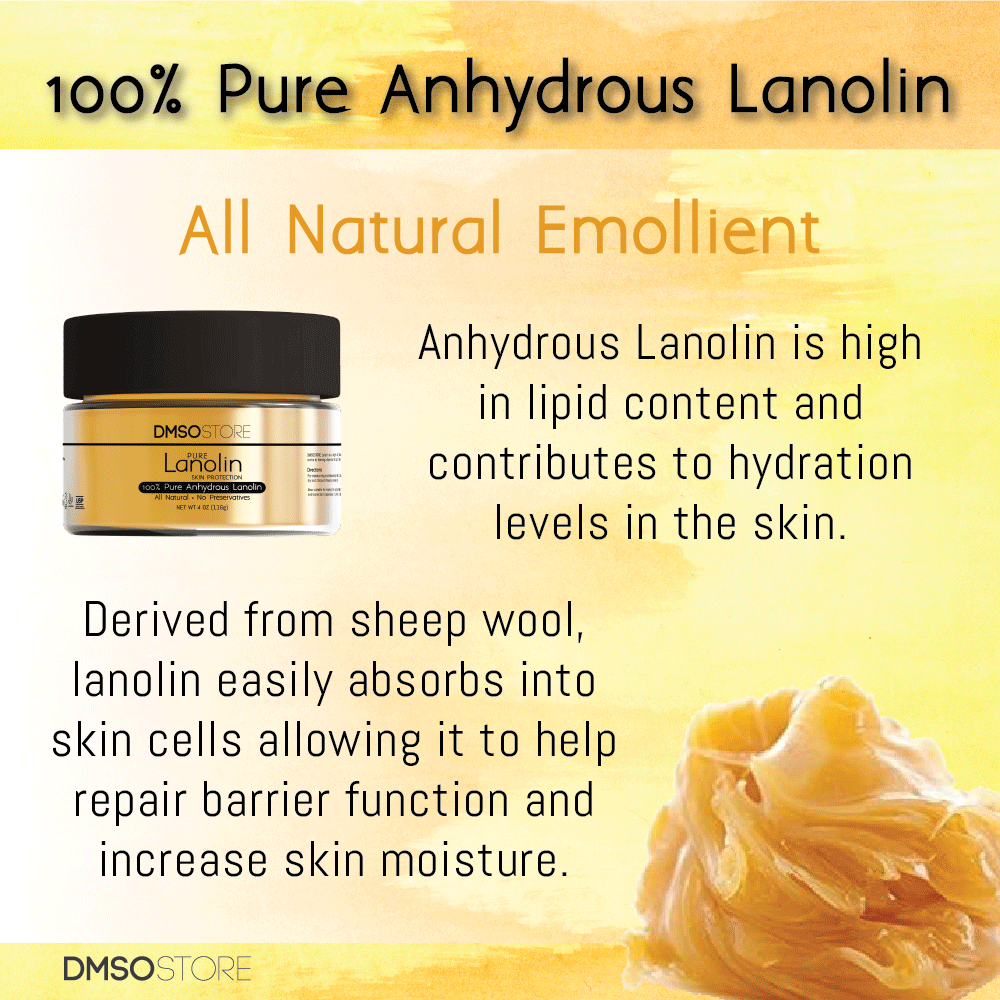 Anhydrous lanolin is high in lipid content and contributes to hydration levels in the skin. Derived from sheep wool, lanolin easily absorbed into skin cells allowing it to help repair barrier function and increase skin moisture.