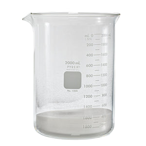 2000 milliliter glass beaker. Beaker contains the sodium polyacrylate product.